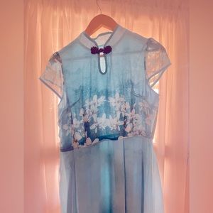 Jing Dian HeMei dress Hanfu inspired sheer beautiful floral cultural dress